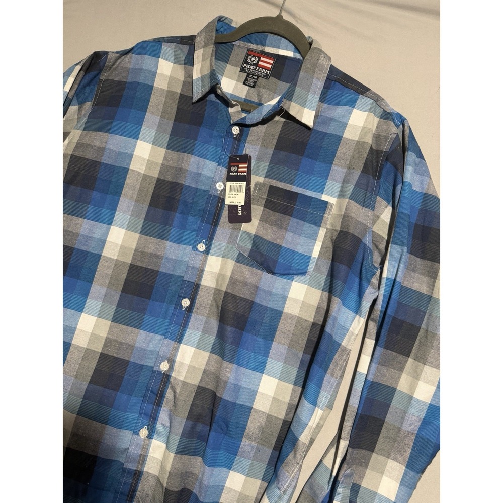 NWT phat farm blue plaid ls button up dress shirt,‎ y2k 2000s, men's xl
